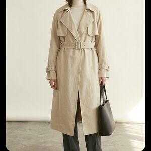 CO Collection Oversized Tan Belted Trench Coat Italian Linen Viscose Large